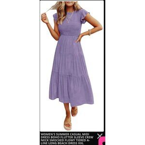 New Purple Boho Smocked Tiered Midi Dress XXL